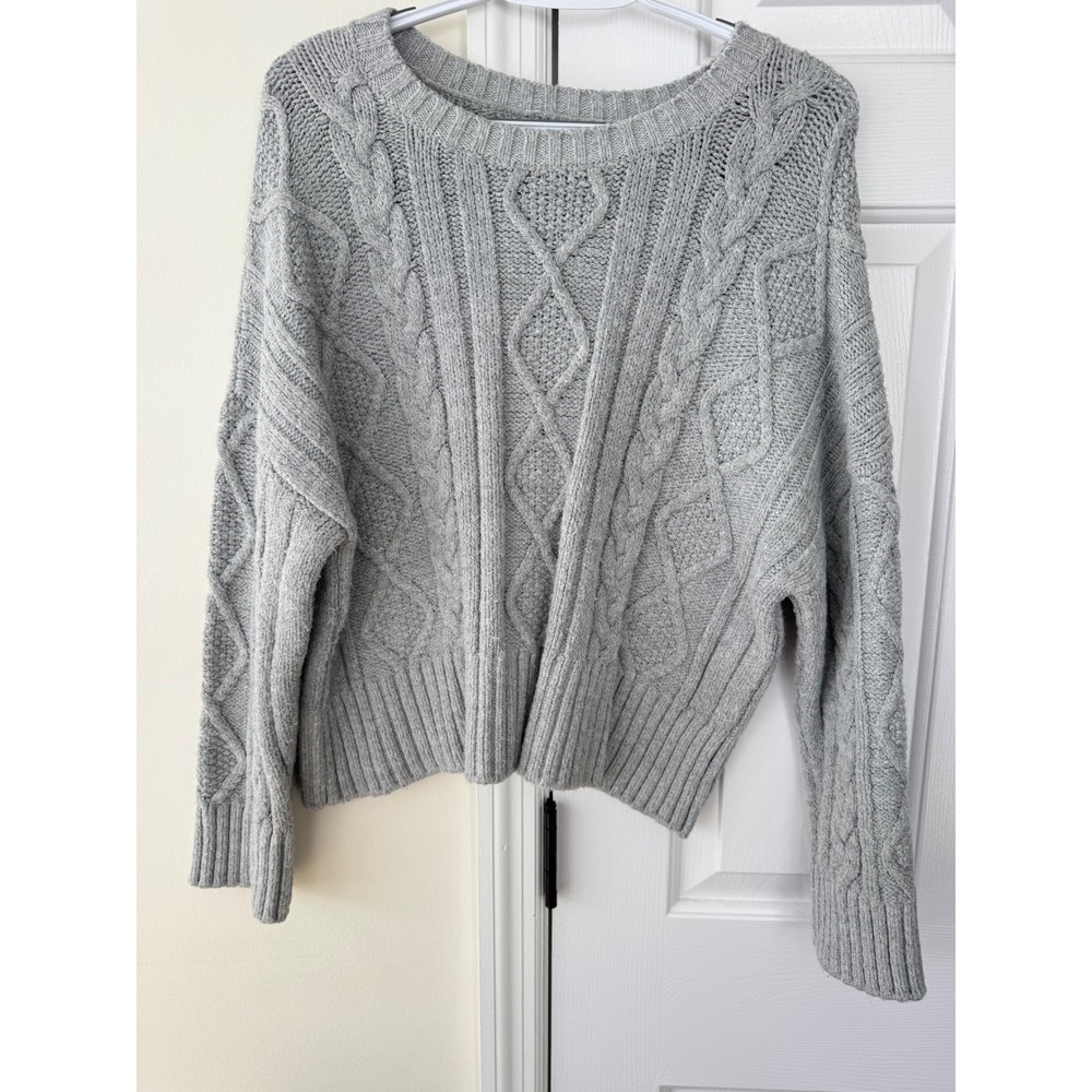 Stradivarius Women Gray Cable Knit Crew Neck Long Sleeve Sweater Size Medium‎